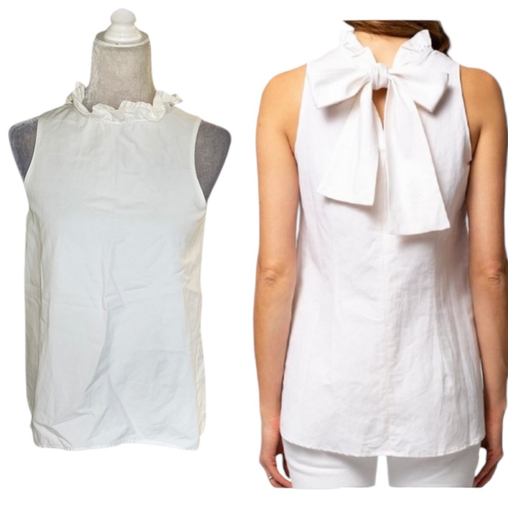 Tyler Boe Claudette White Linen Bow Tie Back Ruffle Sleeveless Top Blouse - XS